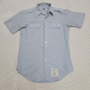 Vintage 1983 USAF Blue Dress Shirt Short Sleeve Epaulets Martin Mfg15 Tapered